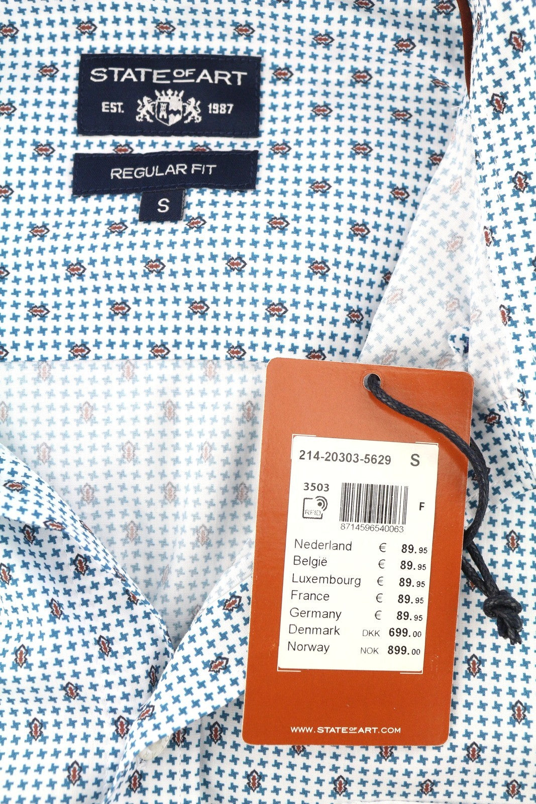 State Of Art Regular Fit herenoverhemd, button-down hals met wit patroon