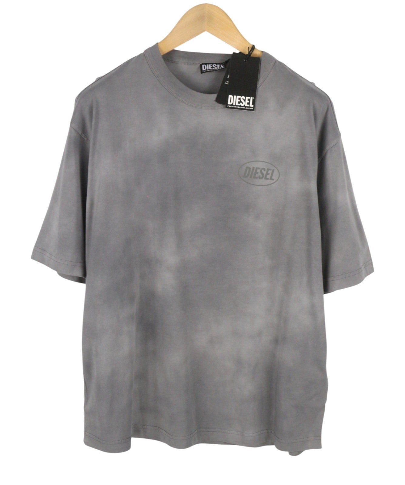Pánské tričko Diesel s vypráním ve tričku šedé vybledlé oversized s krátkým rukávem