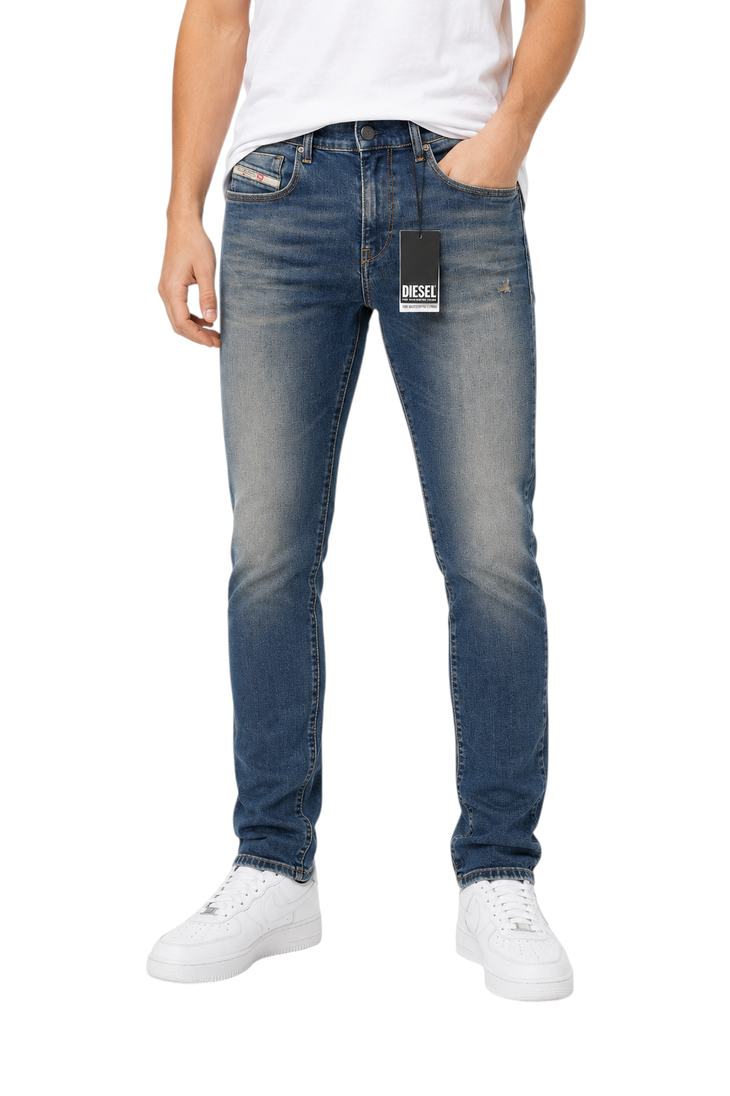 Diesel 2019 D-strukt R0992 Pánské Jeansblue Faded Distress Slim Rrp250