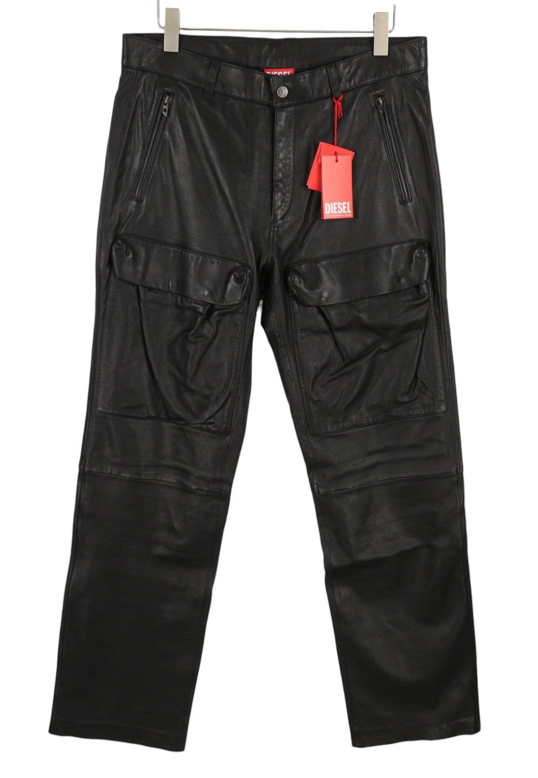 Diesel P-gast Мъжки панталон w36 Черна агнешка кожа Straight Fit Rrp795