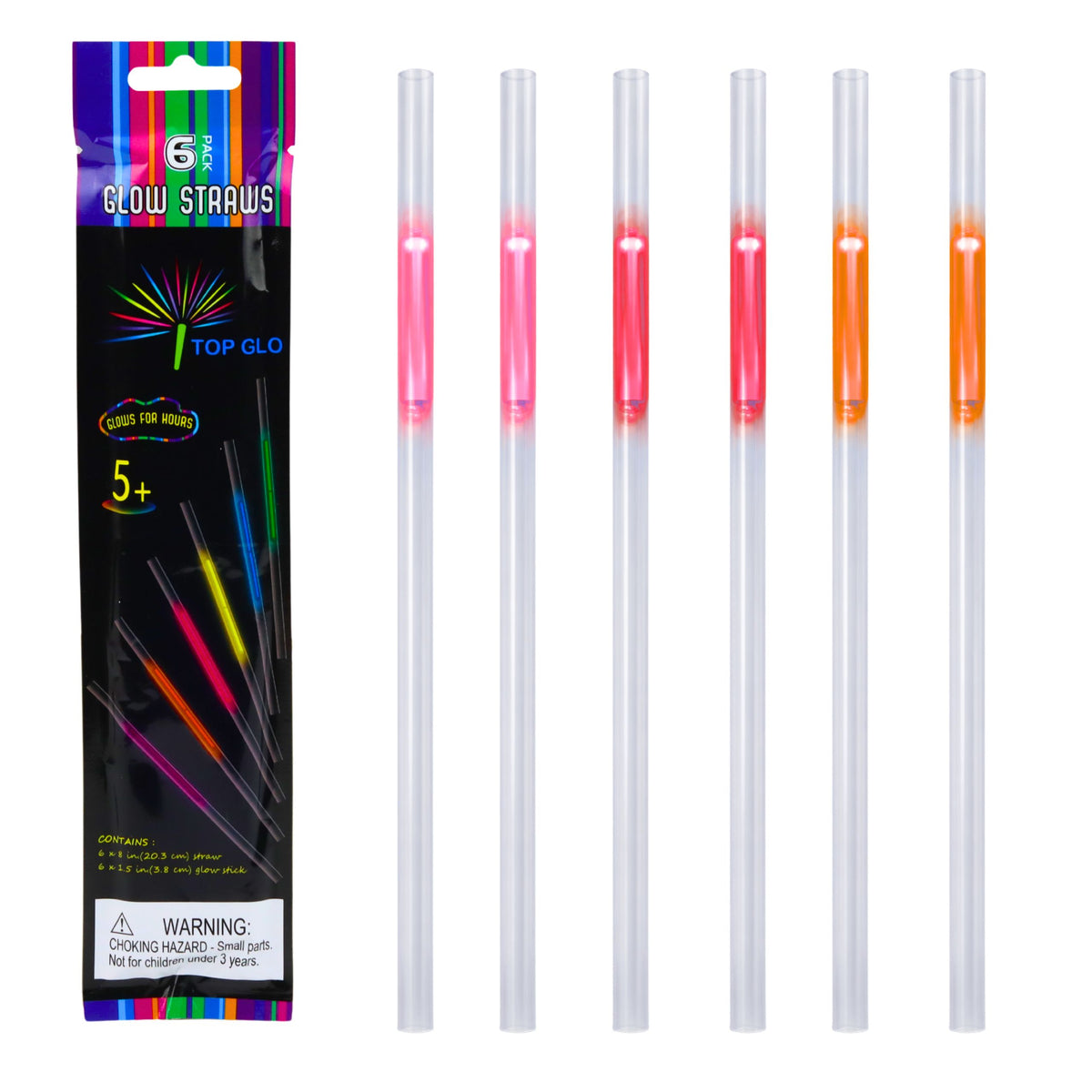 Straws Fluorescent Sticks Glow In The Dark Neon Stick 6 Pcs.