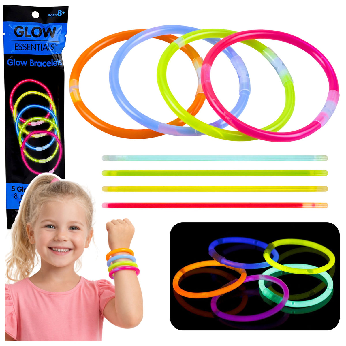 Glow In The Dark Neon Stick Bráisléid Fluaraiseacha Bannaí láimhe 5 ríomhaire.