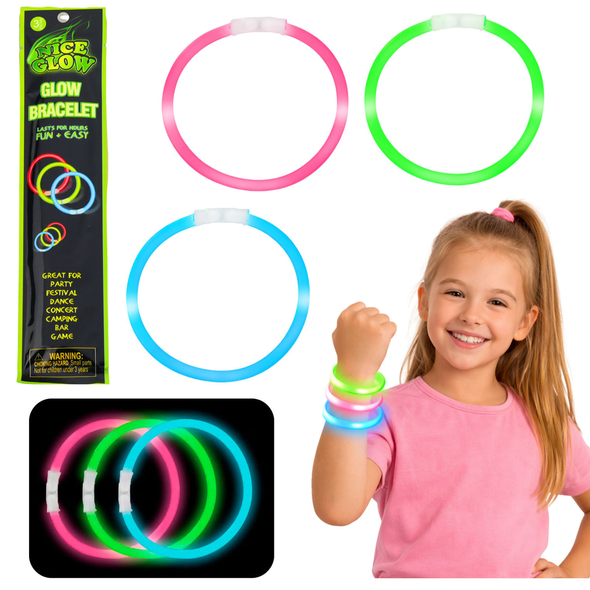 Zářící ve tmě Neonové tyčinky Fluorescenční náramky Náramky 3 ks.