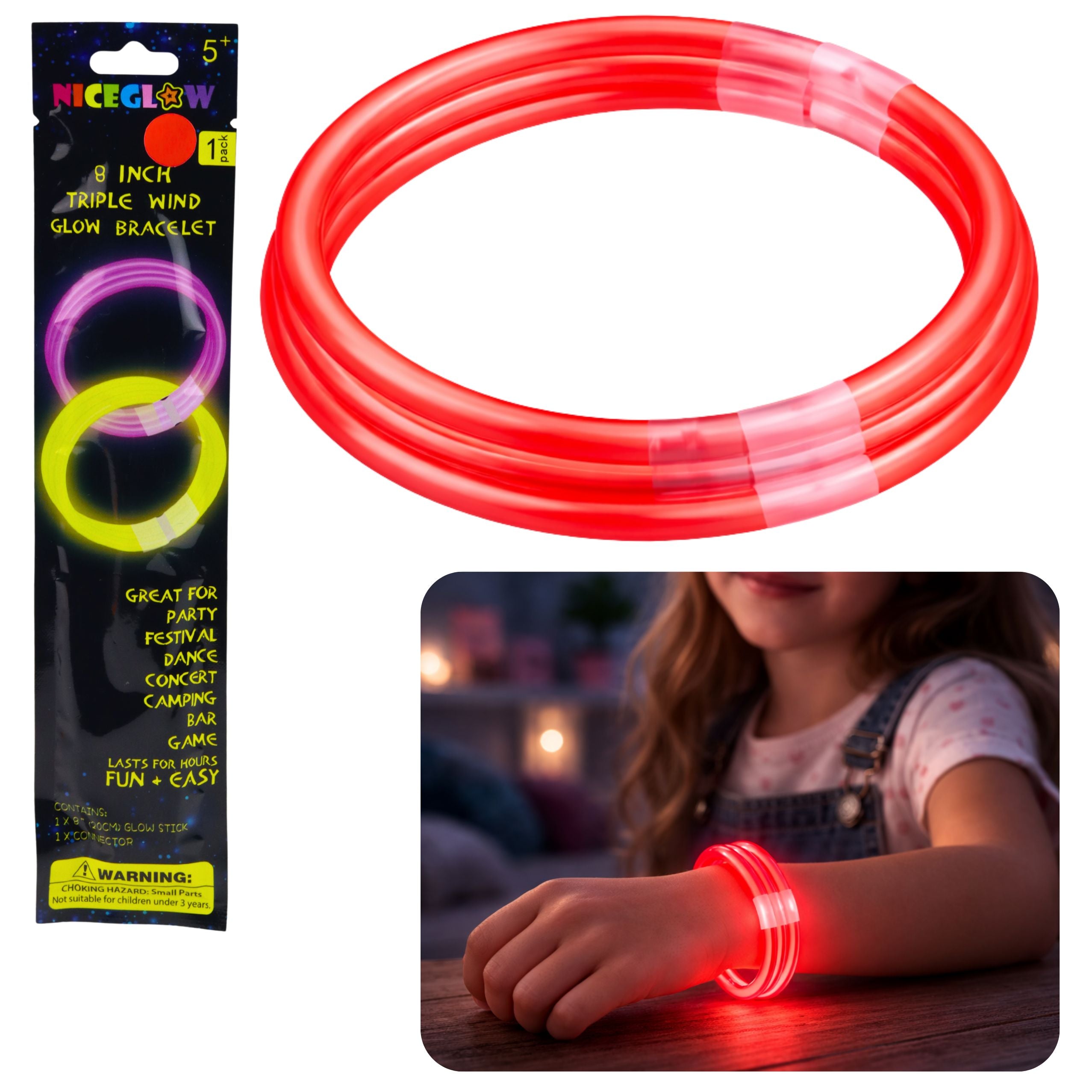 Triple Fluorescent Glow-in-the-dark Neon Stick Bracelet