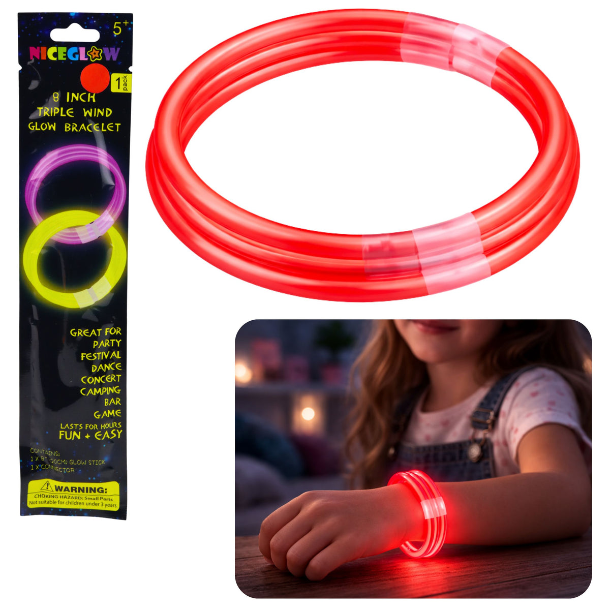 Triple Fluorescent Glow-in-the-dark Neon Stick Bracelet