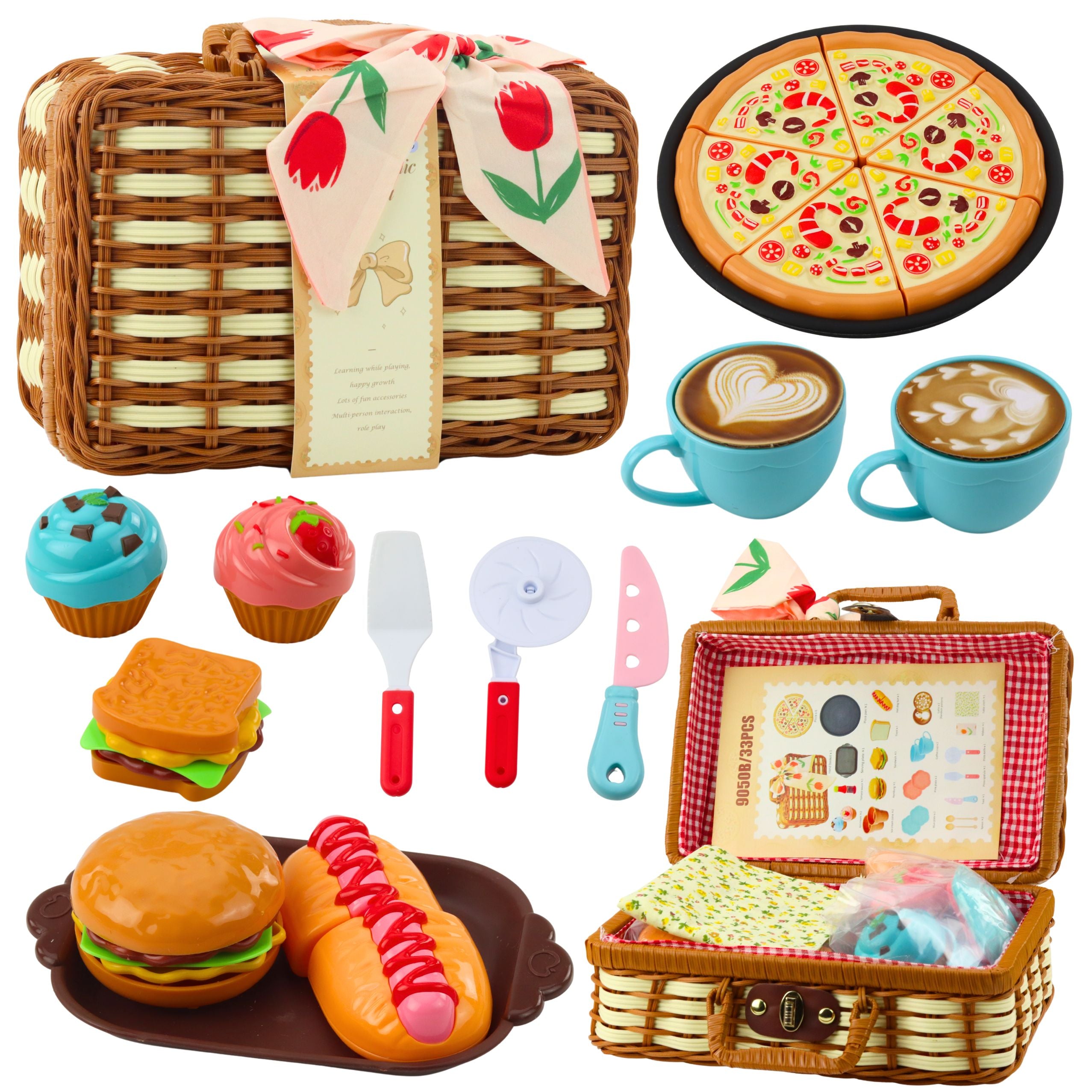 Picnic Basket Set Braided Food Accessories 33 Pcs.