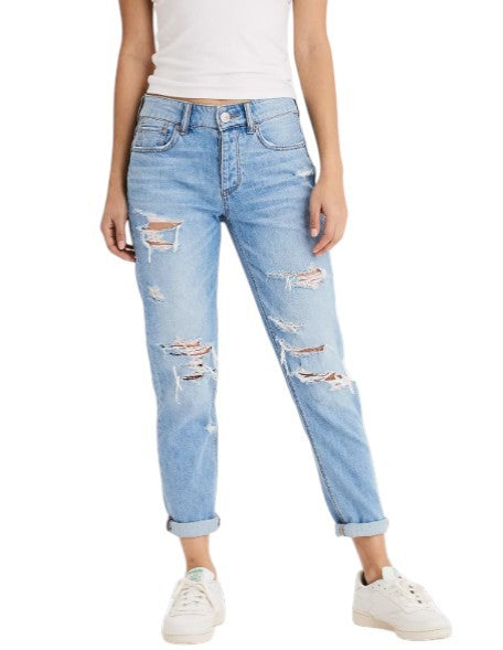 Damskie jeansy American Eagle Outfitters Tomgirl Slashed Sky Stretch