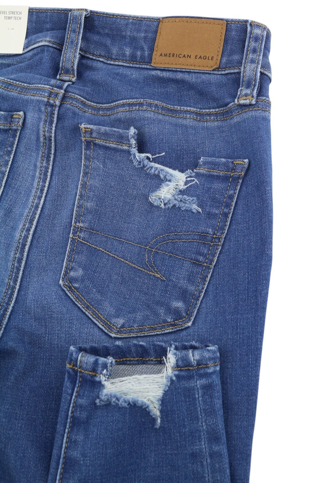 American Eagle Outfitters Супер високи джегинги Небесносини дамски дънки с разкъсани