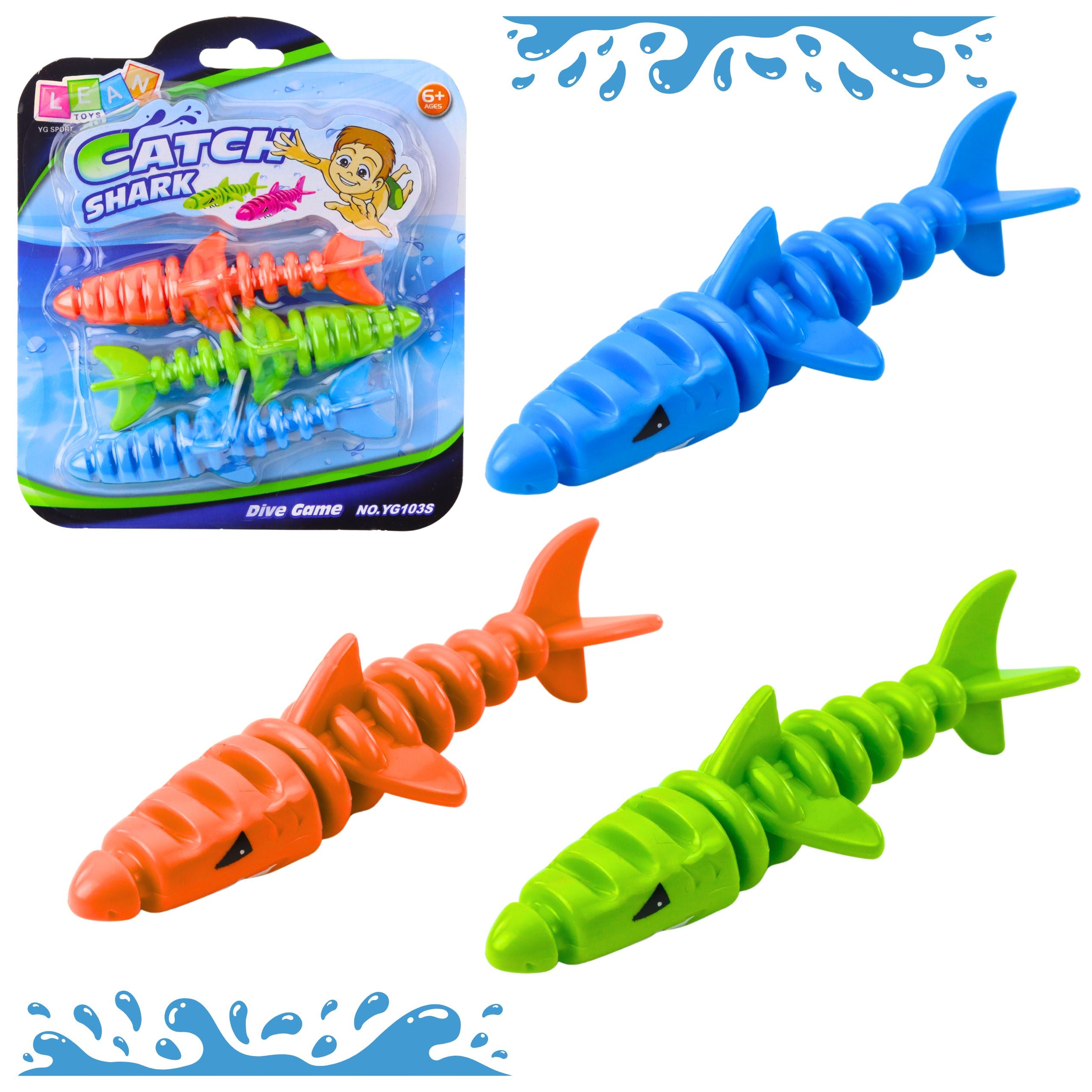 Shark Diving Bath Toys Colorful 3 Pcs.