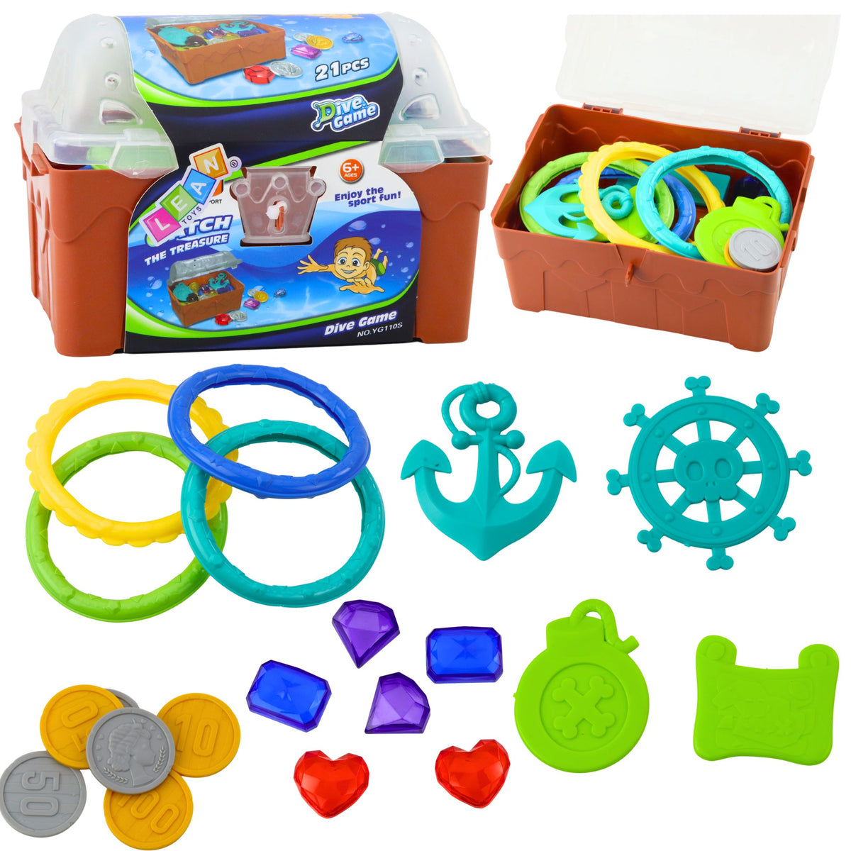Set scrigno del tesoro per immersioni e divertimento in acqua Marrone 21 pz.