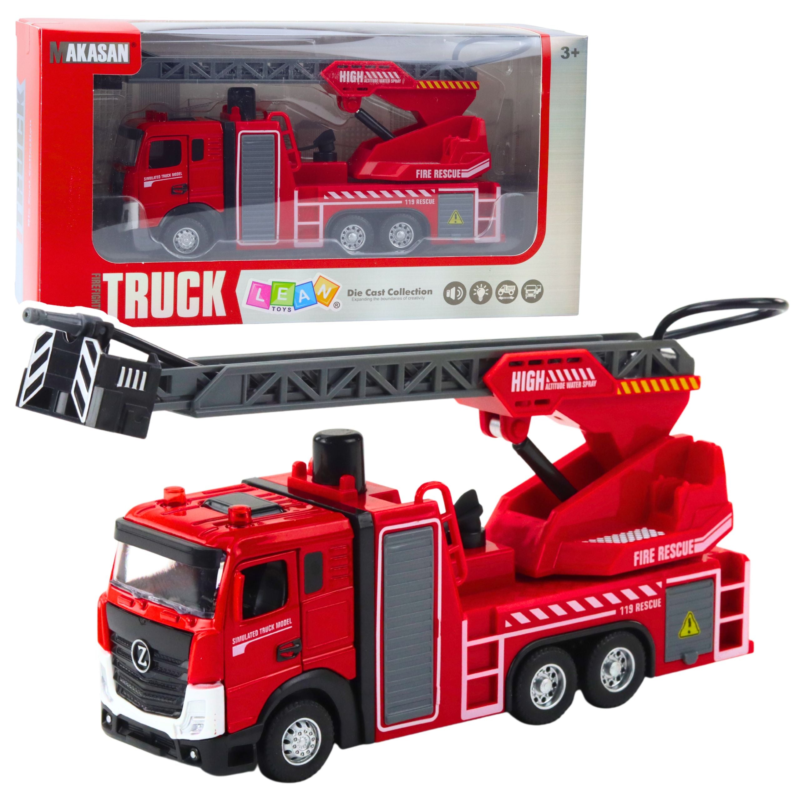 Fire Truck With Boom Hose Water Spray Lights Sounds