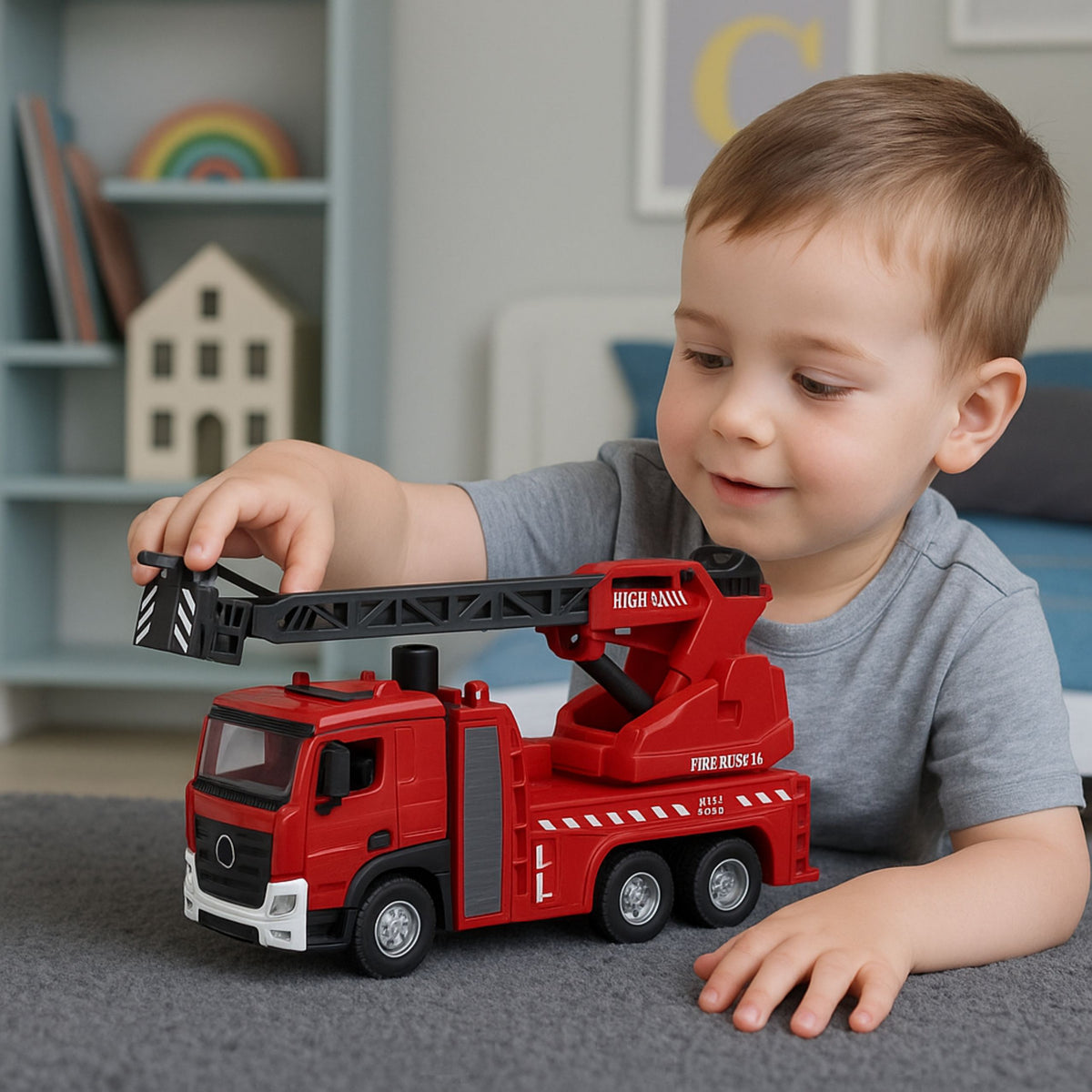 Fire Truck With Boom Hose Water Spray Lights Sounds
