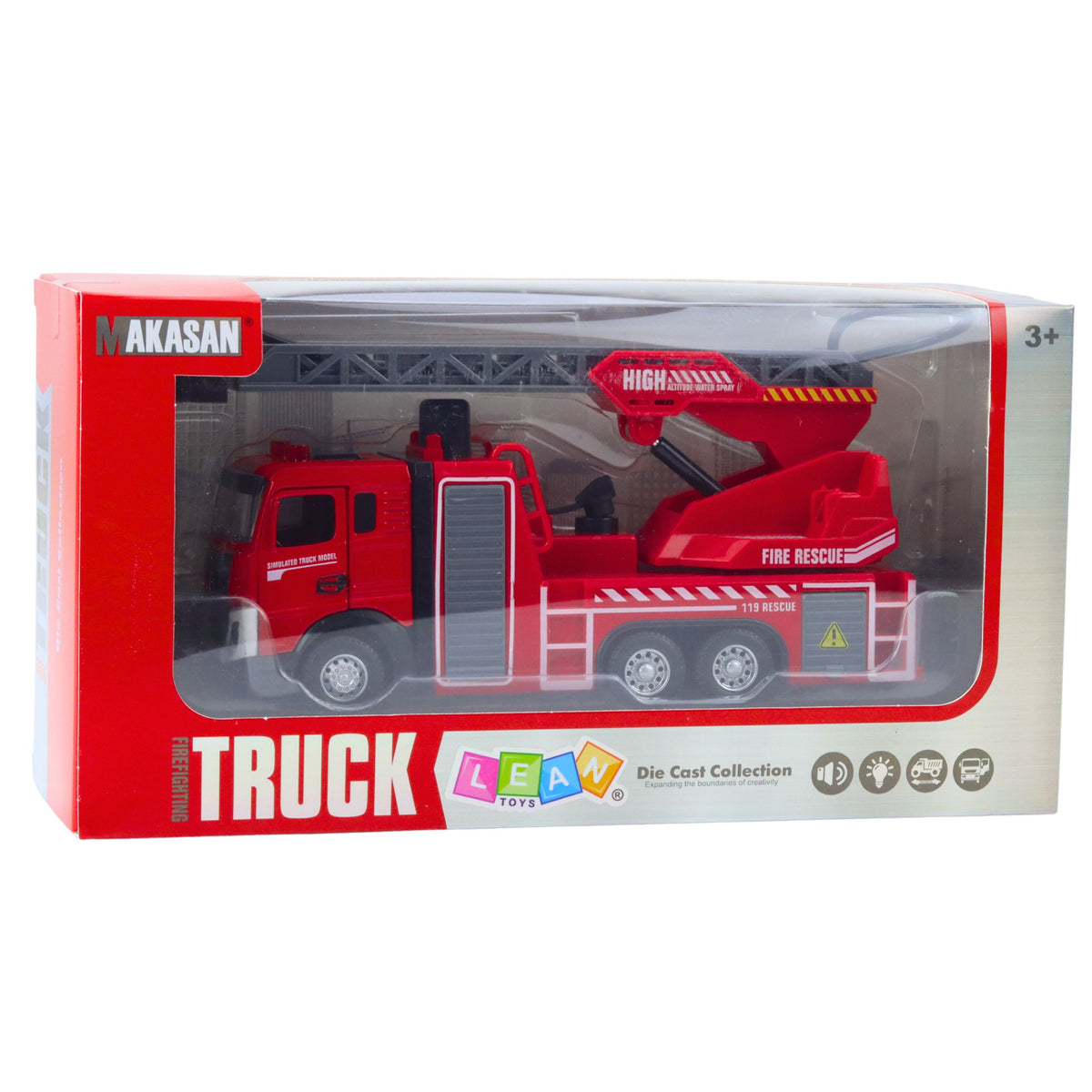 Fire Truck With Boom Hose Water Spray Lights Sounds