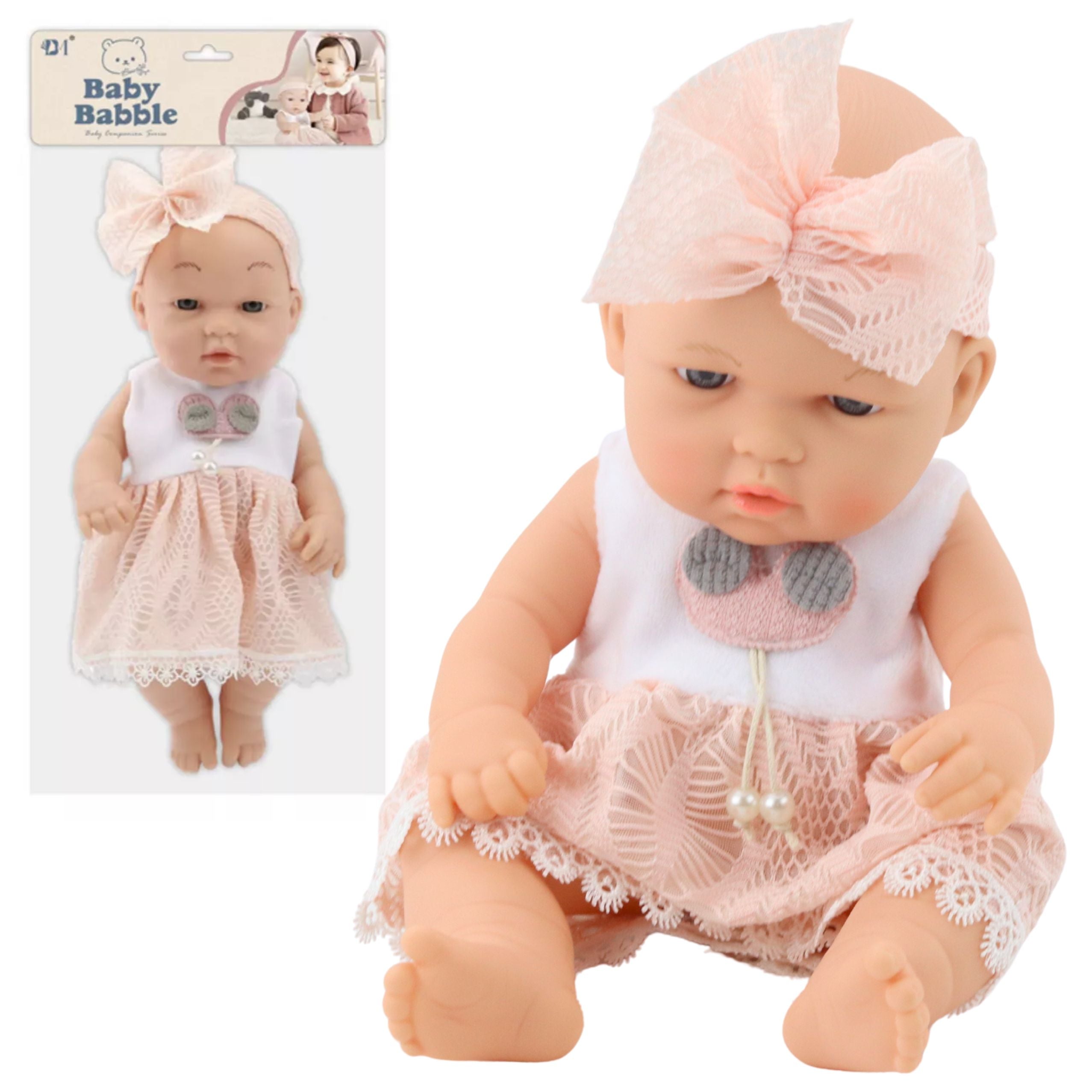 Baby Doll In A Pink Dress Headband Movable Arms And Legs 30cm