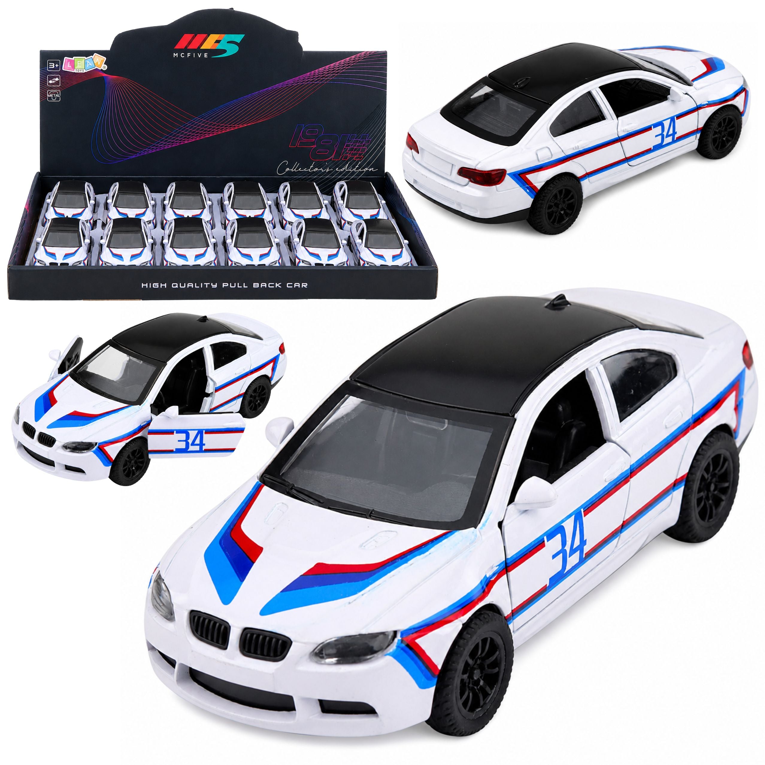 Sports Car Metal Car Pull-back Drive Opening Doors White 1:32