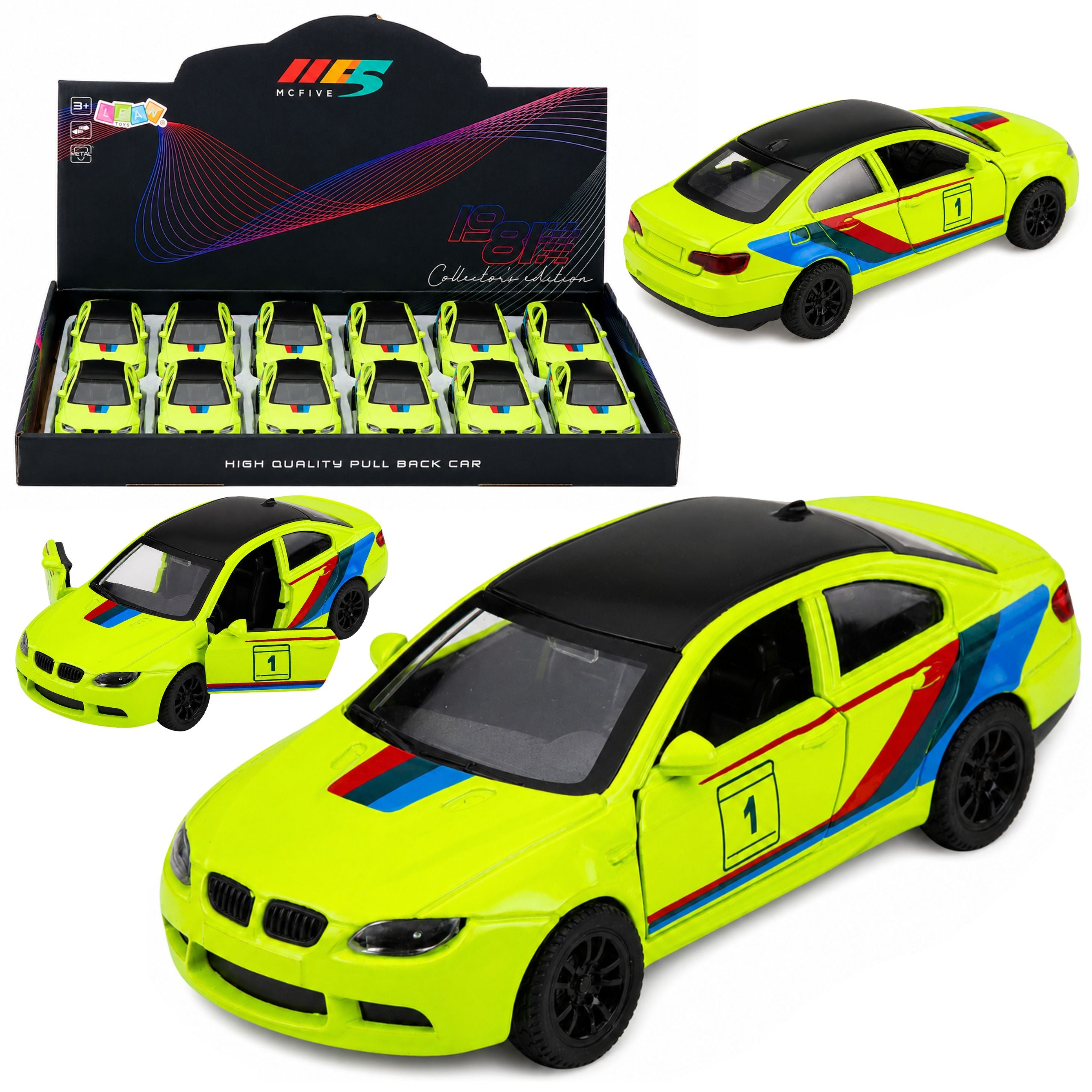 Sports Car Metal Car Pull-back Drive Yellow Neon 1:32