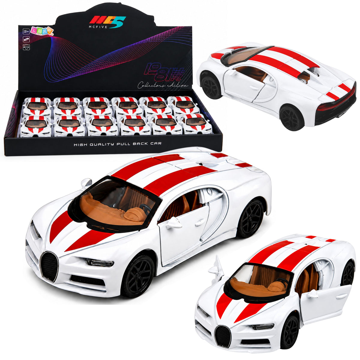 Car Metal Sports Car Lights Sounds Pull-back Drive White 1:32