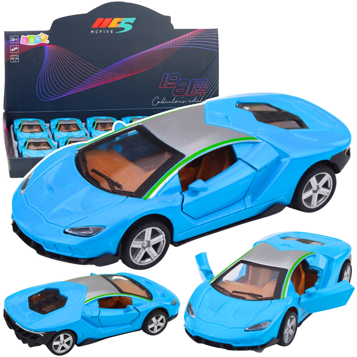 Sports Car Metal Drive Lights Sounds Blue 1:32