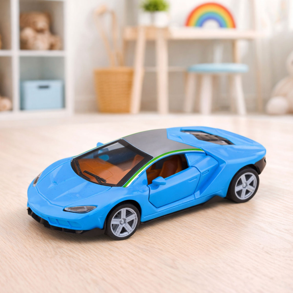 Sports Car Metal Drive Lights Sounds Blue 1:32