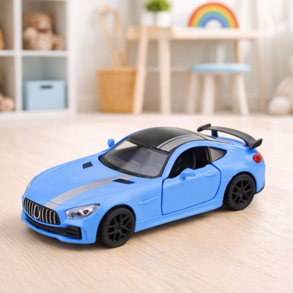 Sports Car Metal Opening Doors Lights Sounds Blue 1:32