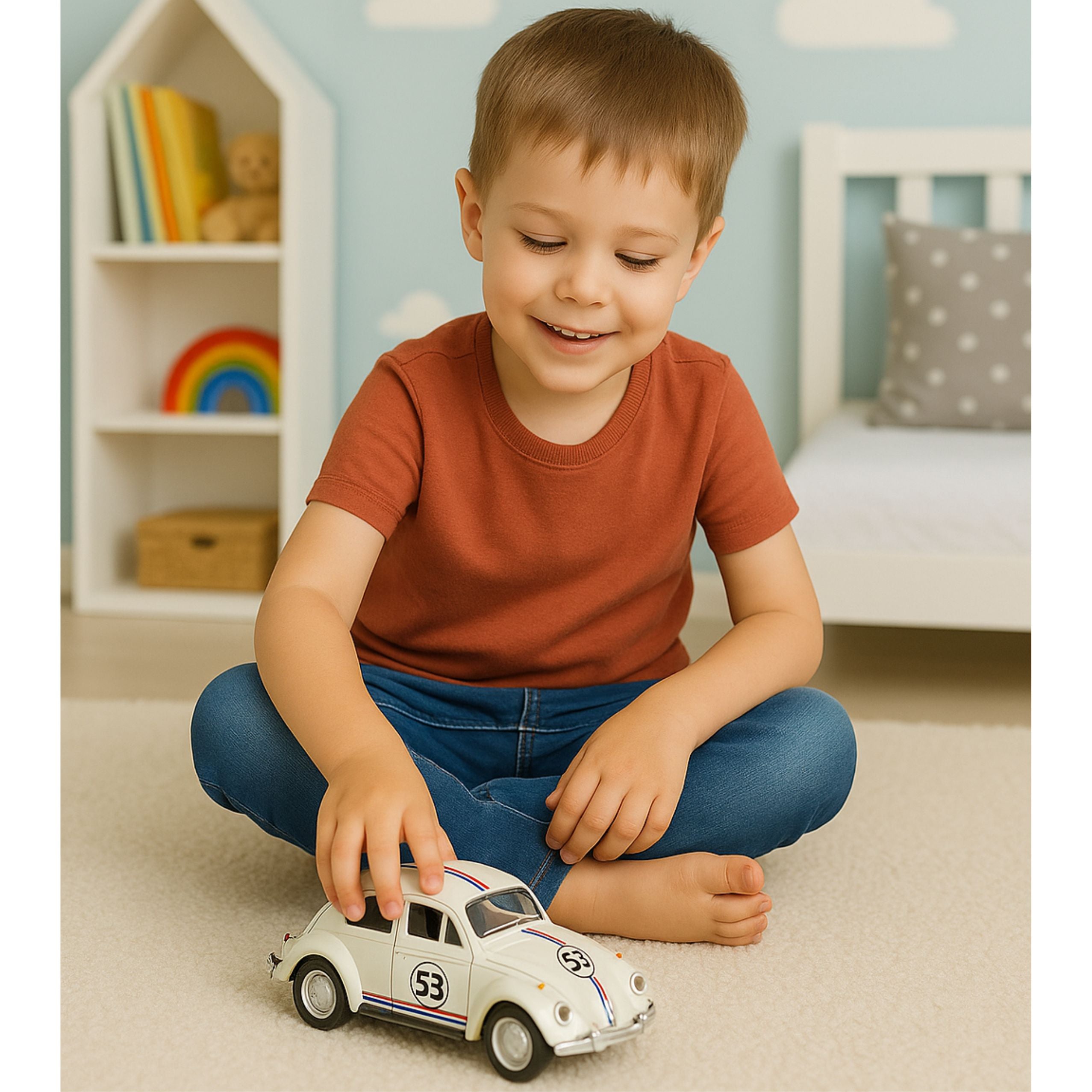 Classic Car Beetle Metal Drive Opening Doors Beige 1:32