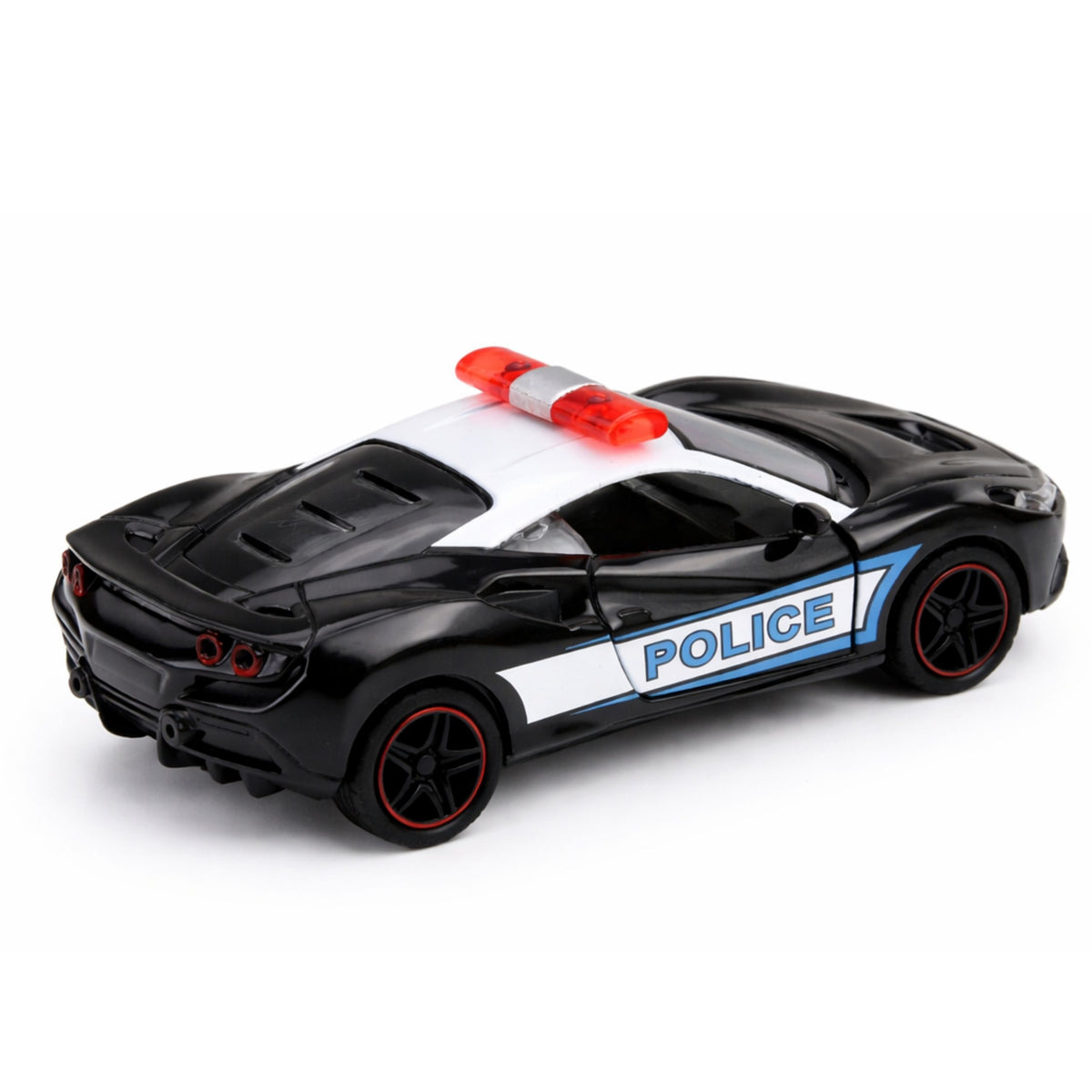 Sports Car Police Car With Motorized Metal Pull-back Black 1:43