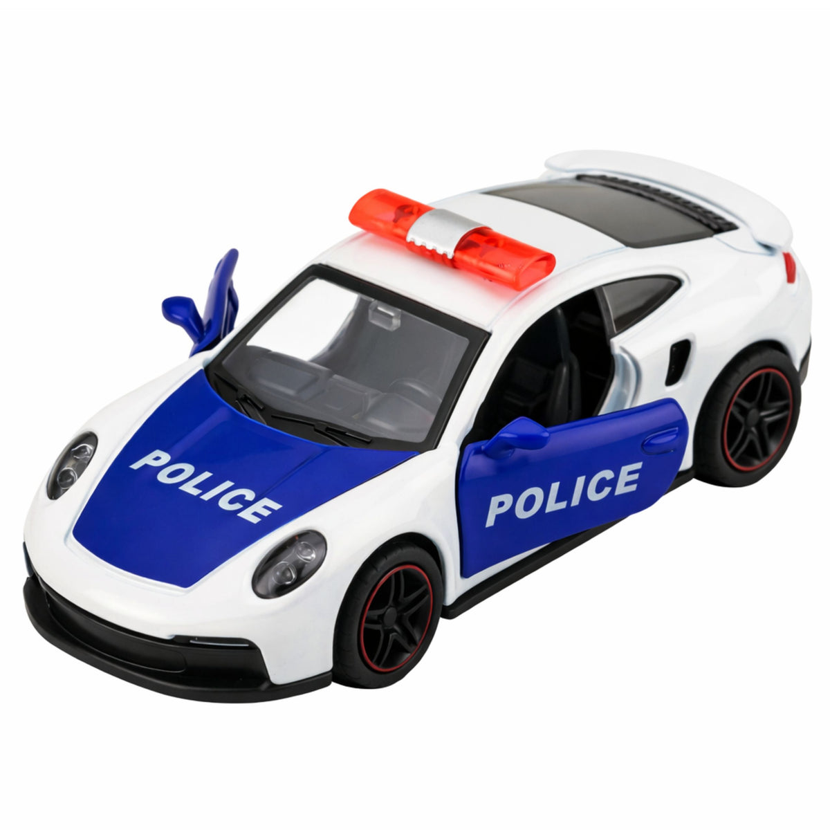 Sports Car Police Car With Motorized Metal Pull-back White 1:43