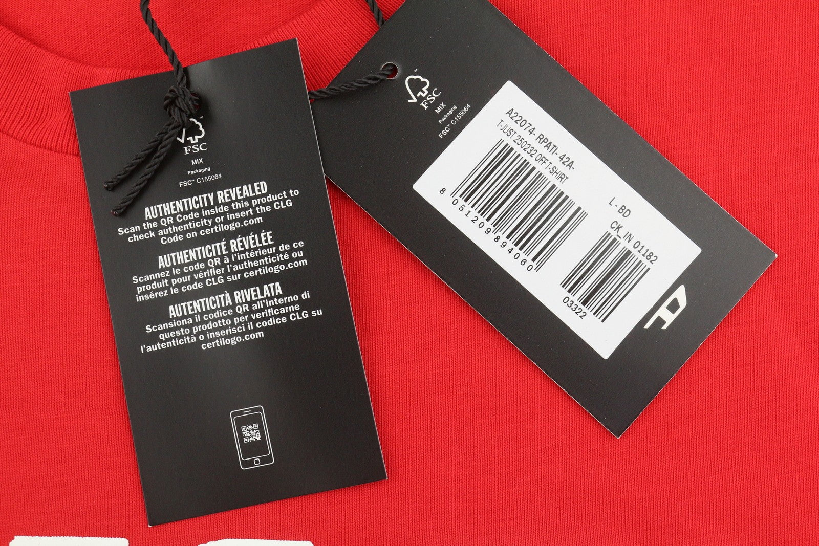 Diesel T-just 250232 Off Hombre Camisetarojo Algodón Cuello Redondo Manga Corta