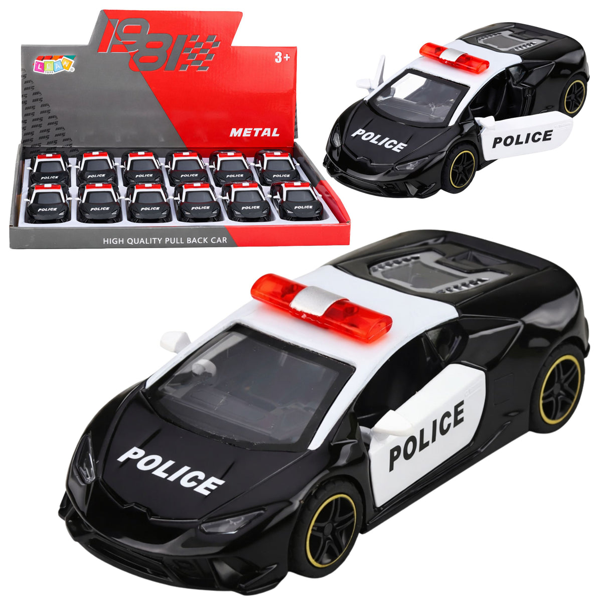 Police Car Sports Car With Motorized Metal Pull-back Black 1:43