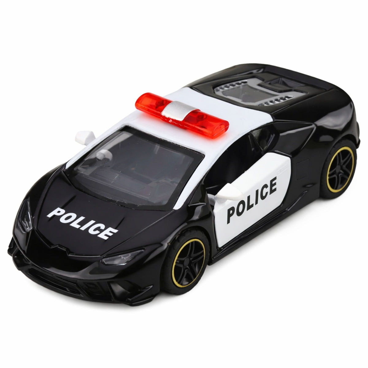 Police Car Sports Car With Motorized Metal Pull-back Black 1:43