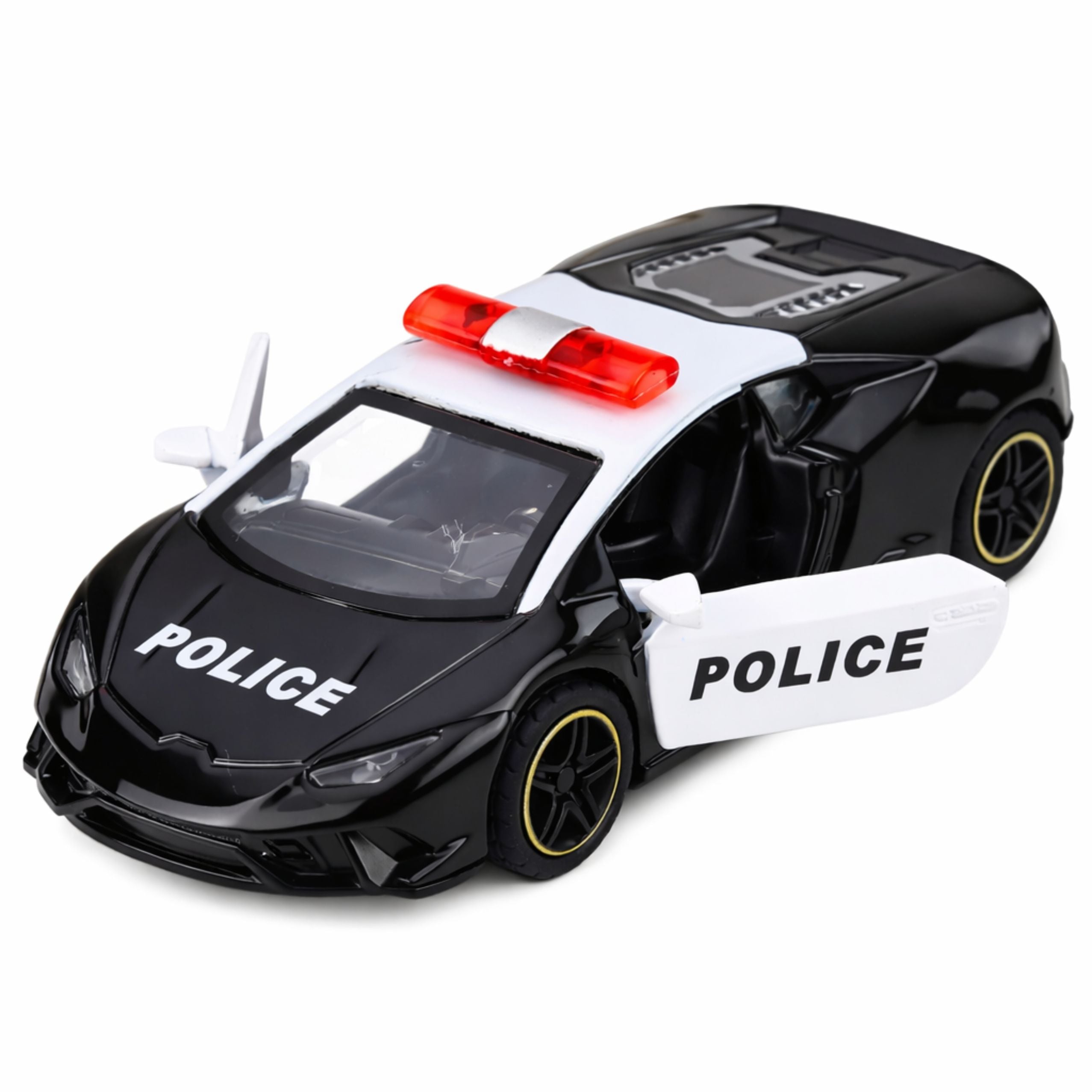 Police Car Sports Car With Motorized Metal Pull-back Black 1:43