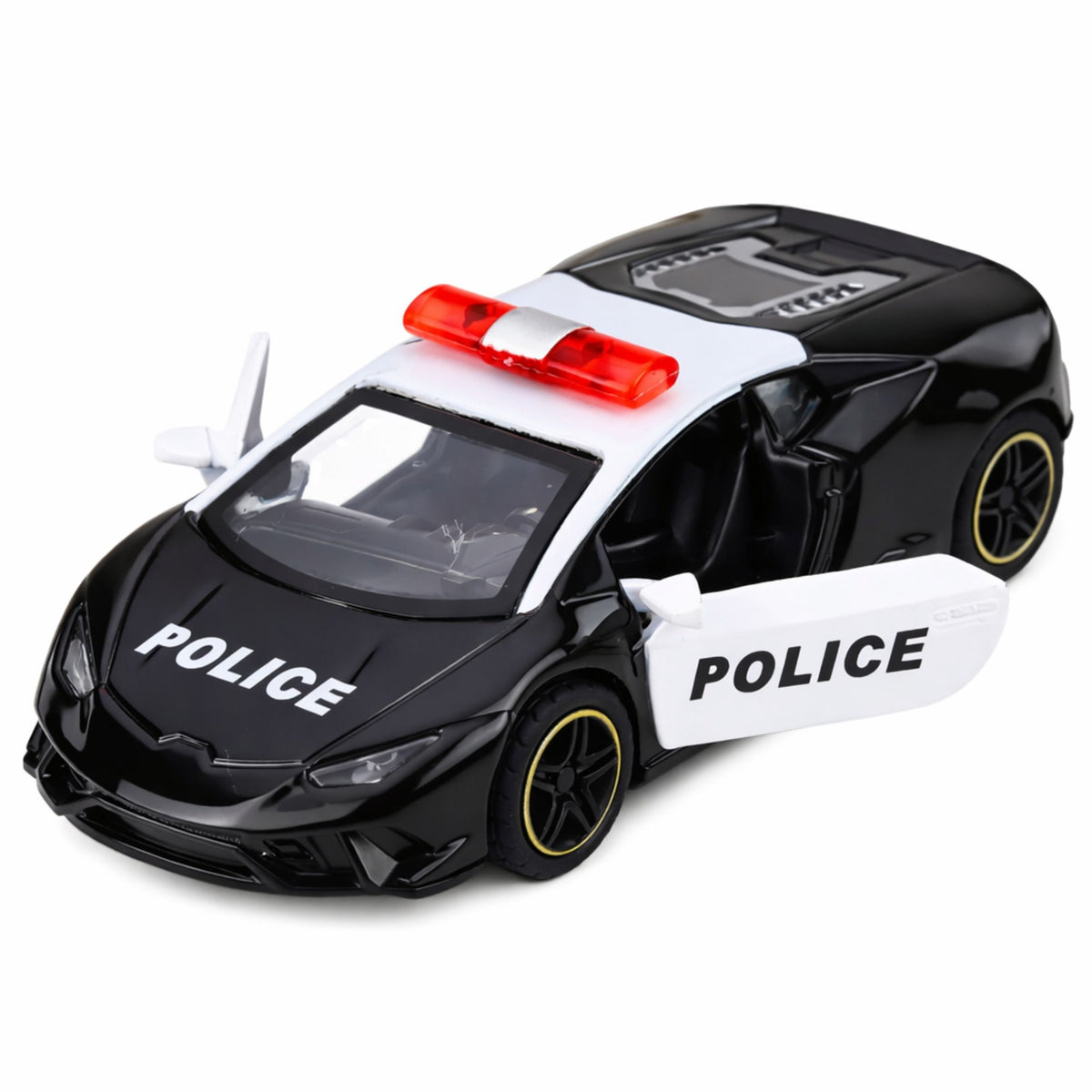 Police Car Sports Car With Motorized Metal Pull-back Black 1:43