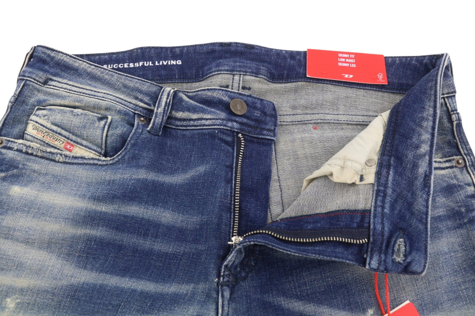 Diesel 1979 Sleenker 09j24 Jeans bleu délavé maigre taille basse Rrp250
