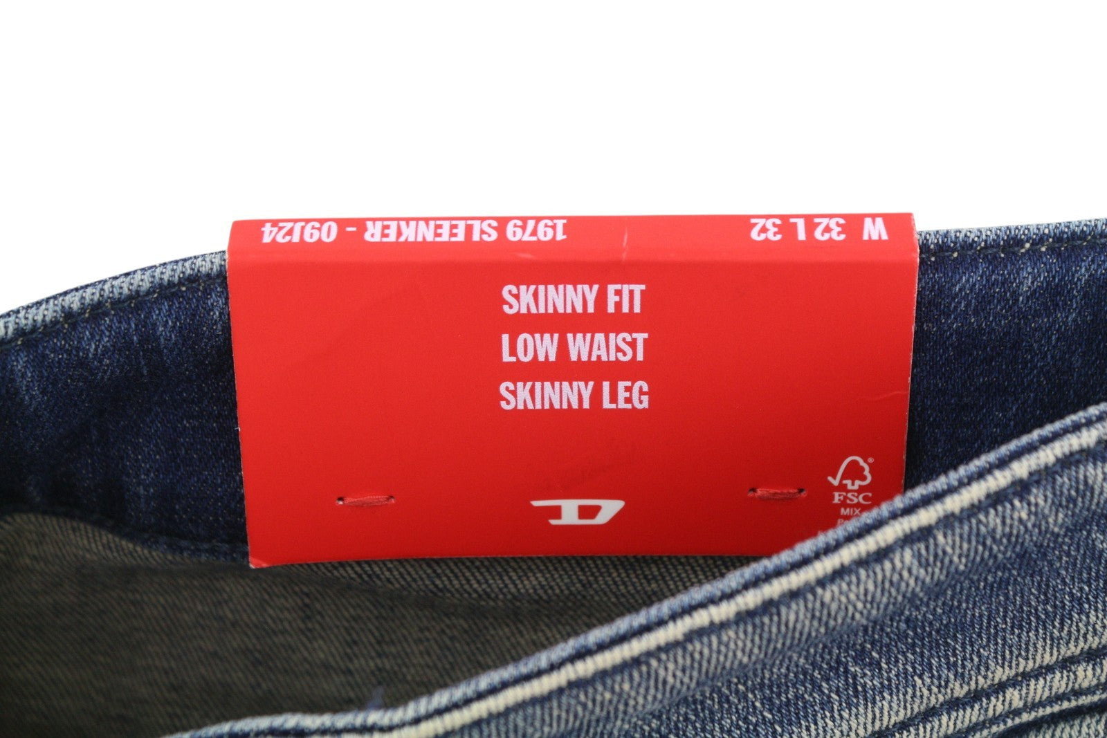 Diesel 1979 Sleenker 09j24 Jeans bleu délavé maigre taille basse Rrp250