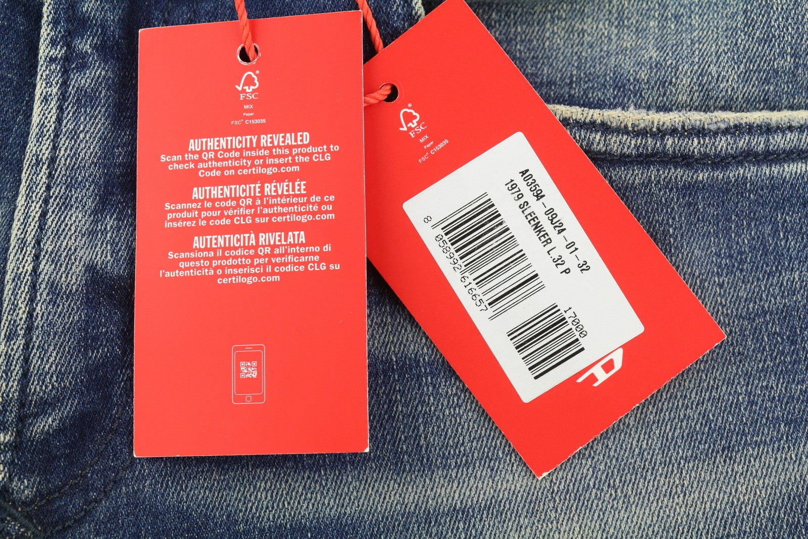Diesel 1979 Sleenker 09j24 Jeans bleu délavé maigre taille basse Rrp250