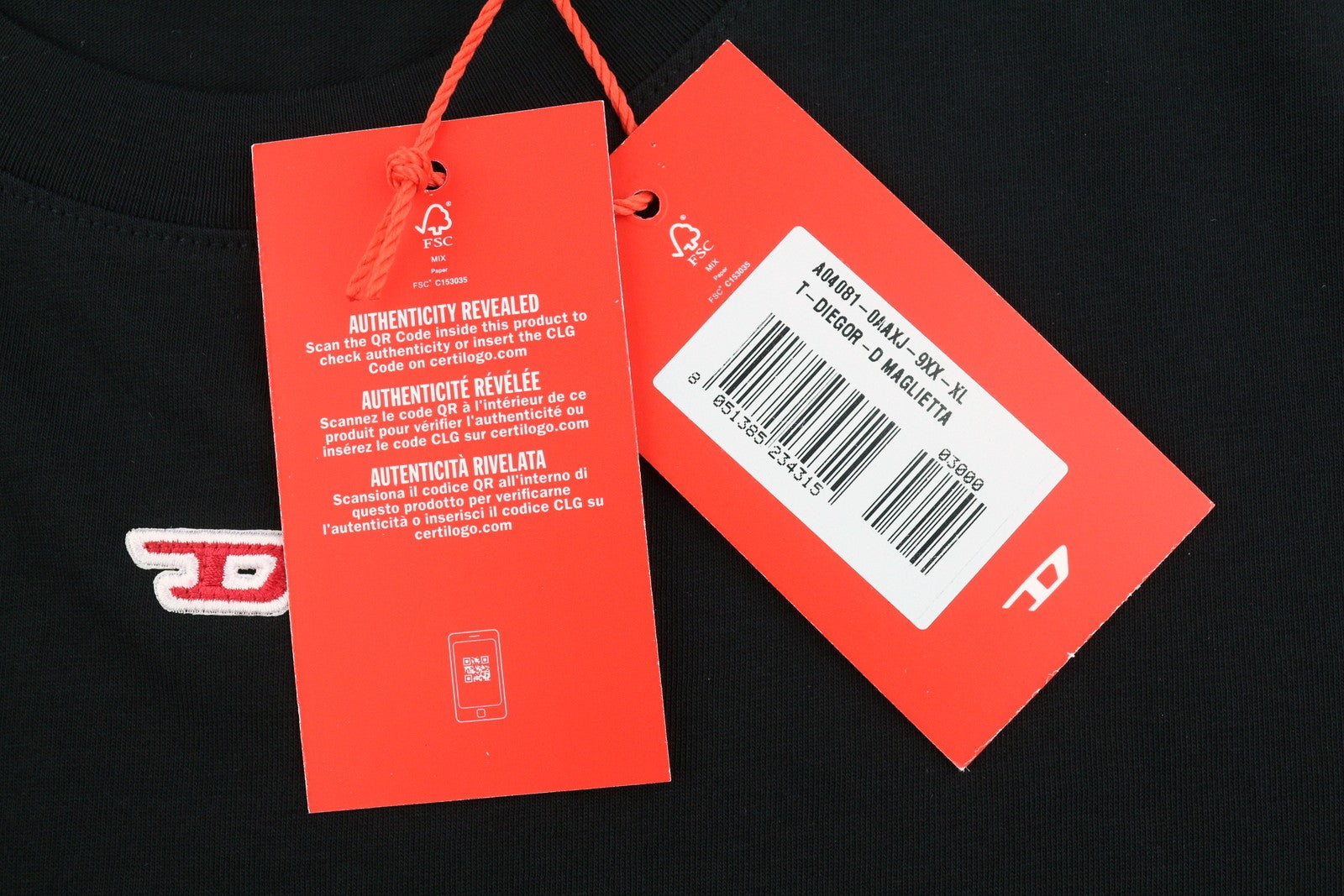 Diesel T-diegor-d Hombre Camisetanegro Algodón Tricot Cuello Redondo Manga Corta