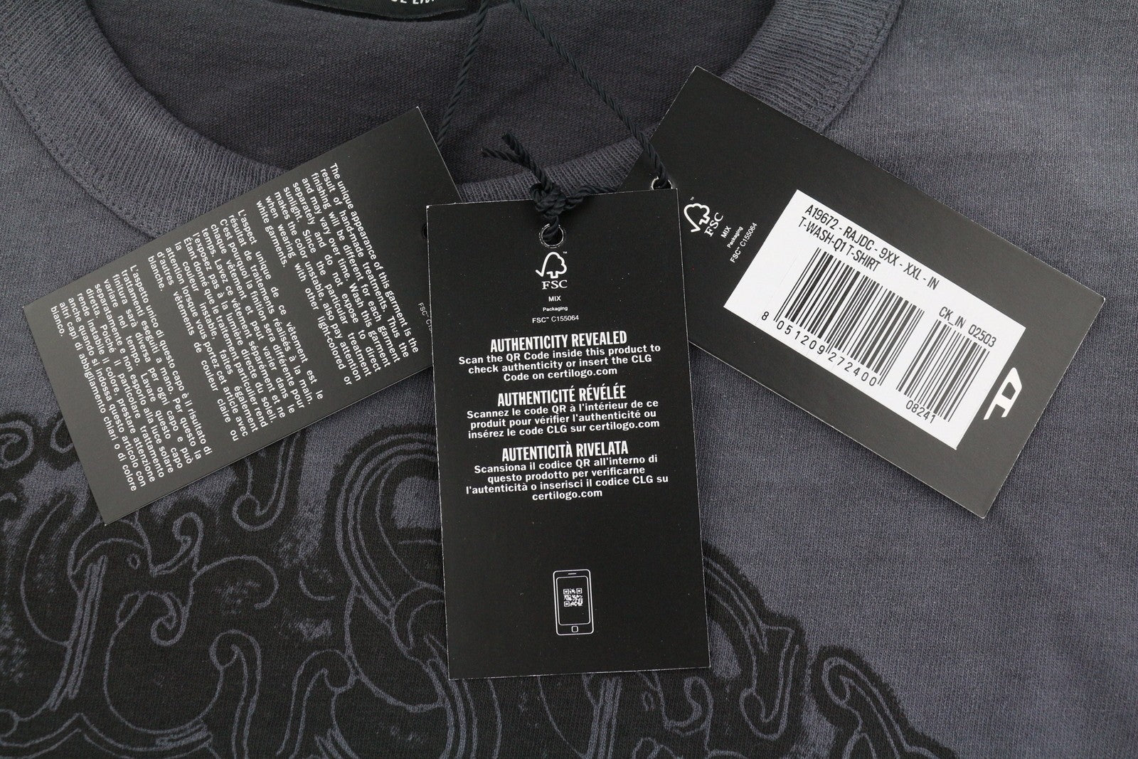 Diesel T-wash-q1 Herren T-Shirt 2XL Grau Faded Patterned Übergroße Kurzarm