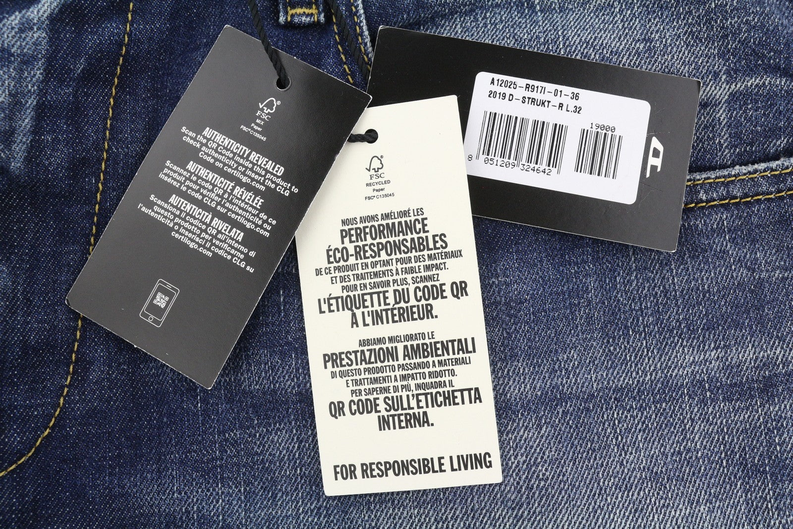 Diesel 2019 D-strukt R917i Uomo Jeansblu Faded Distress Slim Rrp195