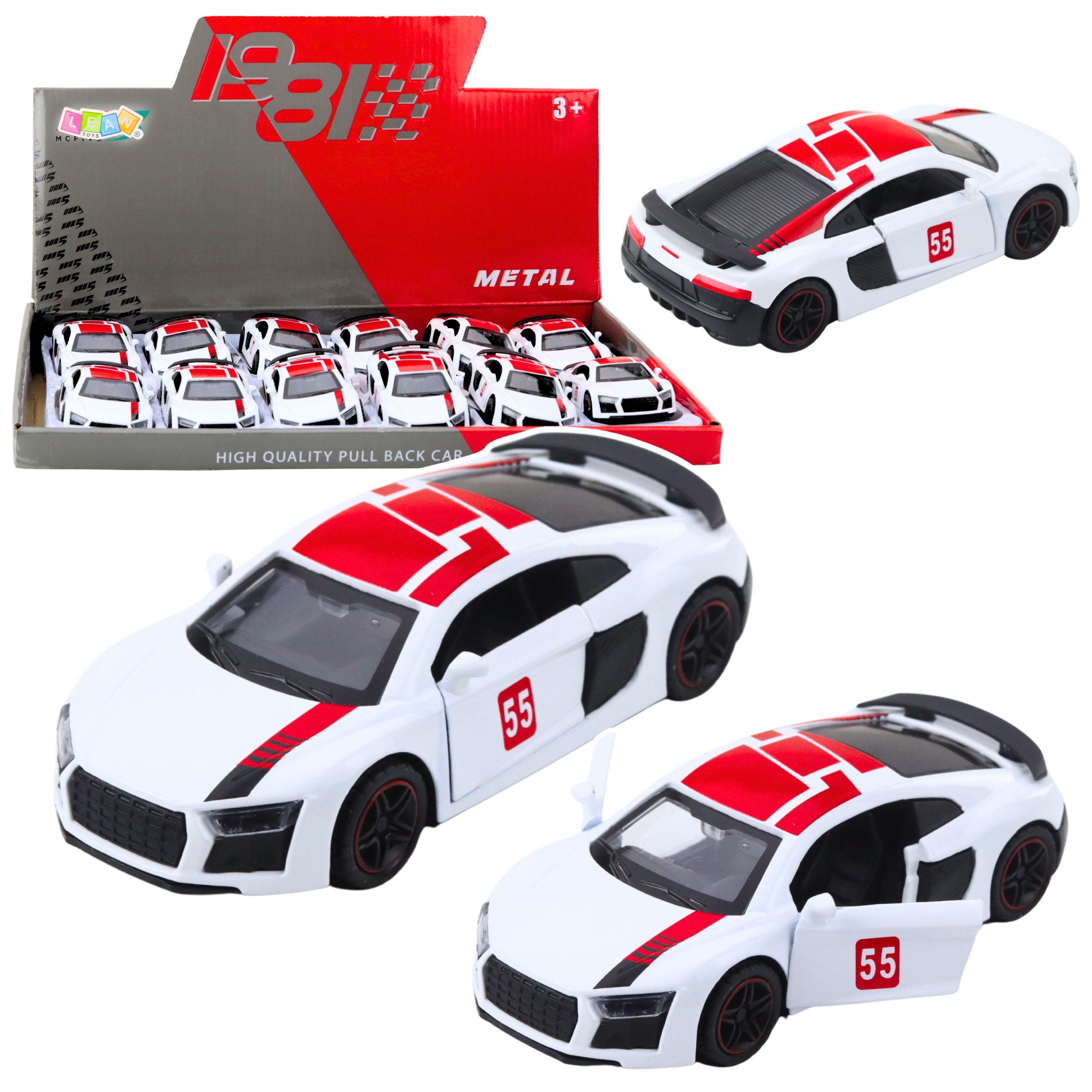 Sports Car Metal Pull Back Lights Sounds White 1:43