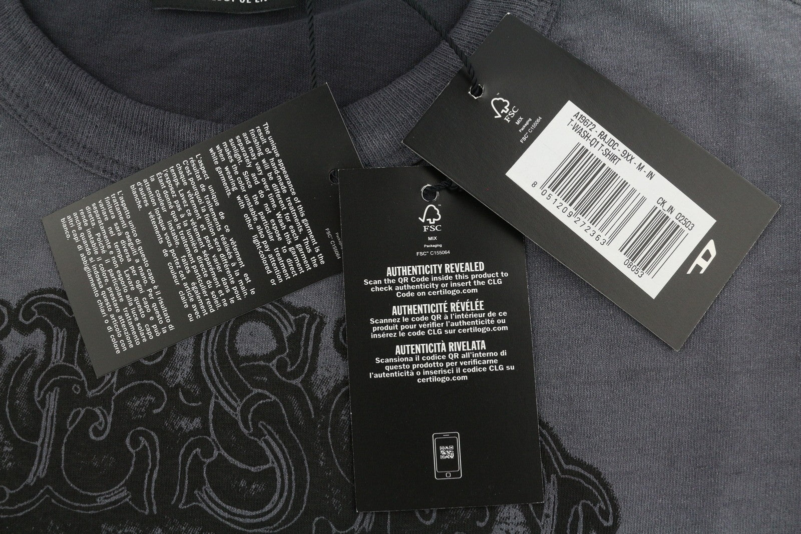 Diesel T-wash-q1 Men T-shirtgrey Faded Patterned Oversized Short Sleeve