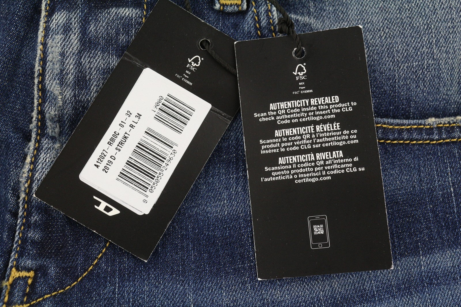 Diesel 2019 D-strukt R8i0c Men JeansBlue Faded Distress Slim Rrp250