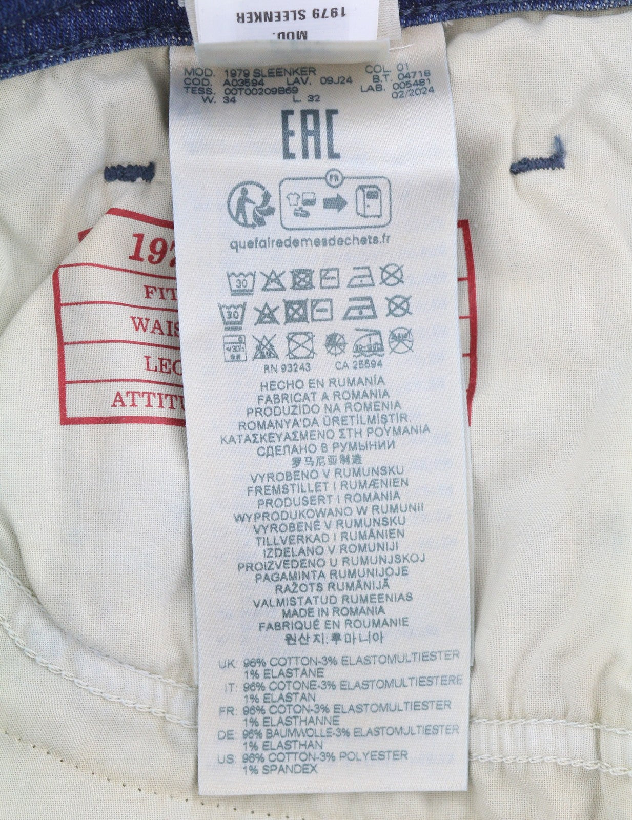 Diesel 1979 Sleenker 09j24 Jeans bleu délavé maigre taille basse Rrp250