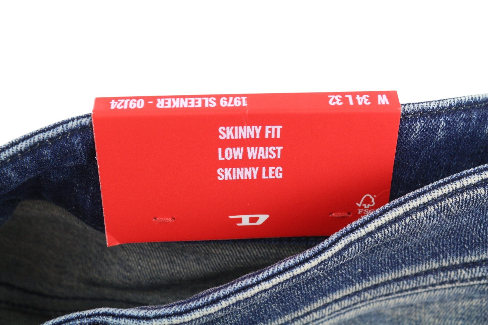 Diesel 1979 Sleenker 09j24 Jeans bleu délavé maigre taille basse Rrp250