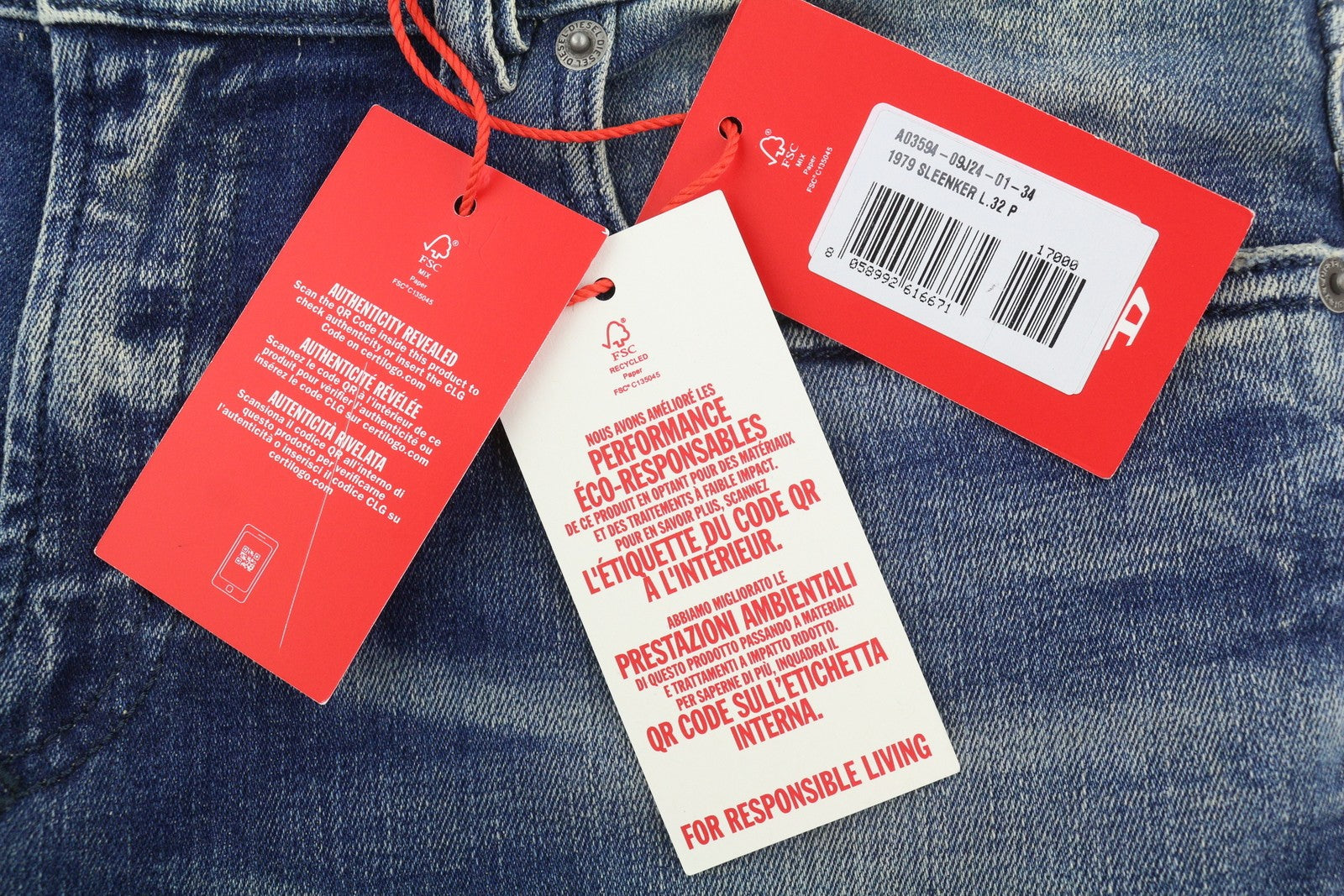 Diesel 1979 Sleenker 09j24 Jeans bleu délavé maigre taille basse Rrp250