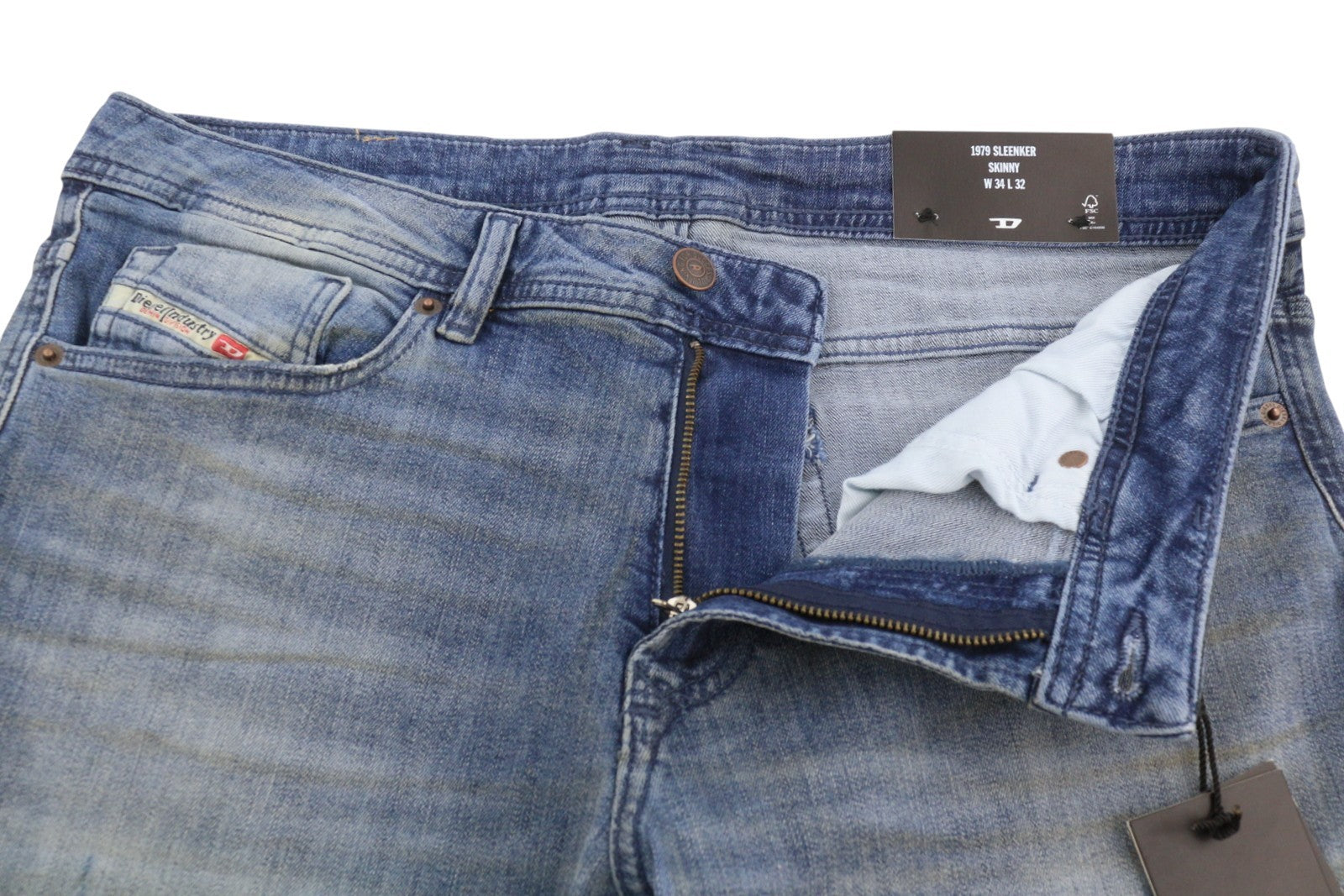 Diesel 1979 Sleenker Rbg04 Muži Jeansblue Distress Faded Skinny Rrp195