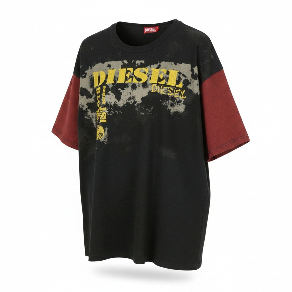 Diesel T-boxt-q4 Mænd T-shirt sort mønstret Oversized Crew Kortærmet