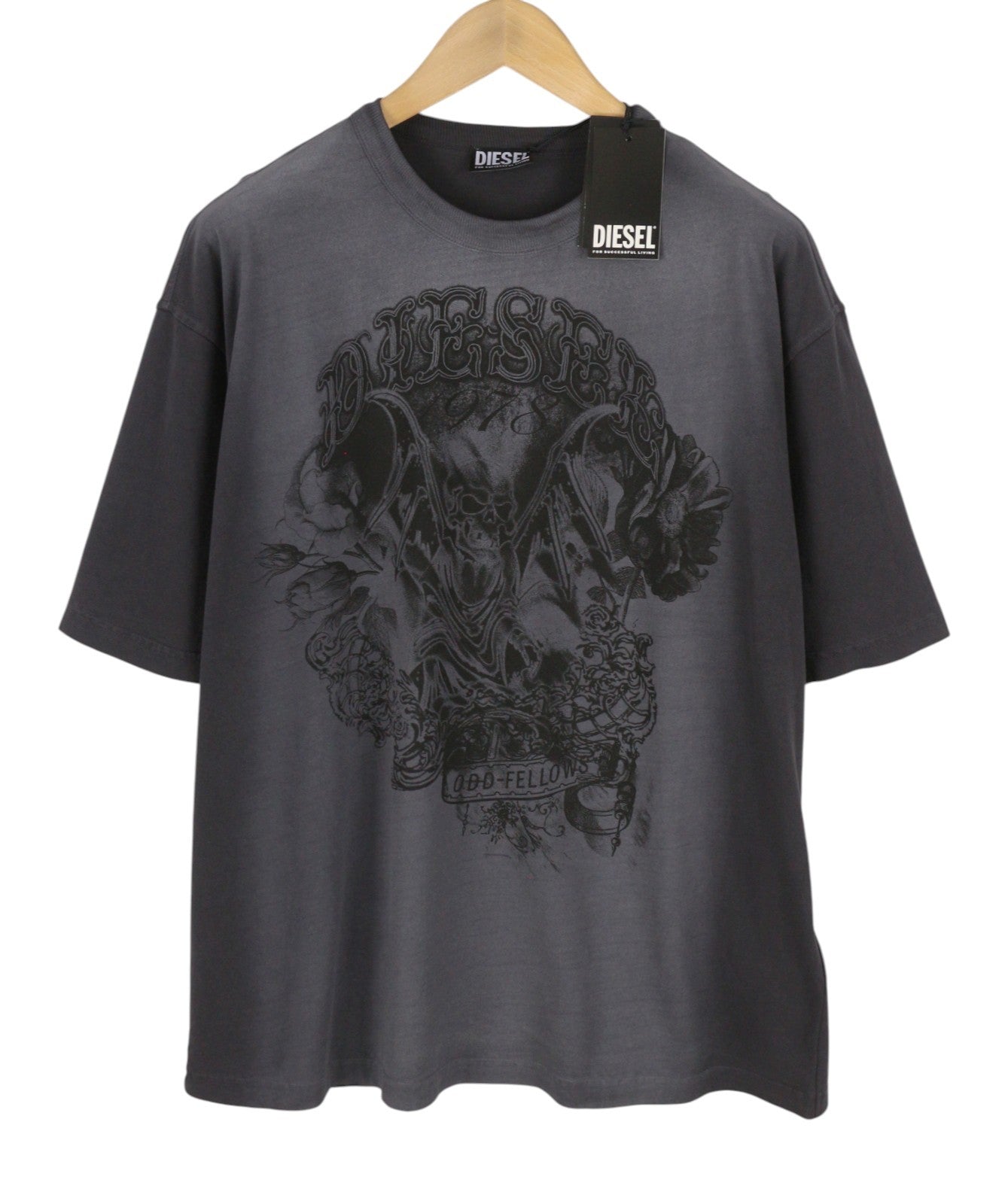 Diesel T-wash-q1 Herre T-shirt, grå falmet mønstret oversized kortærmet