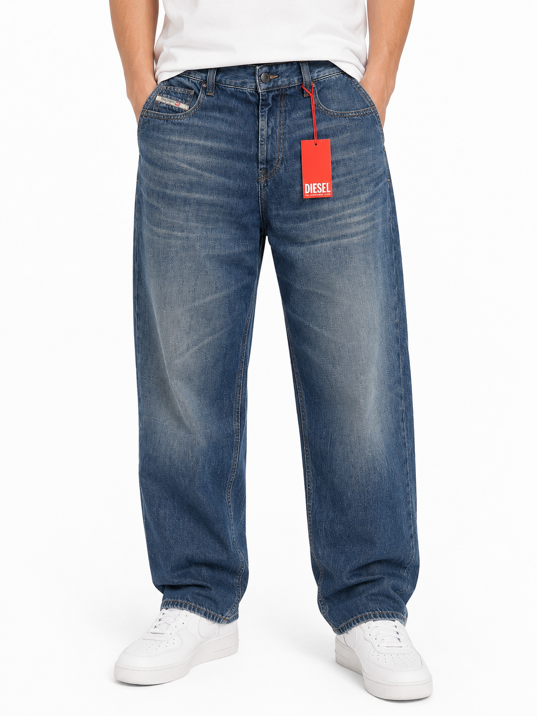 Diesel 2001 D-macro 0njan Hommes Jeansbleu Coupe Ample Jambe Droite Rrp175