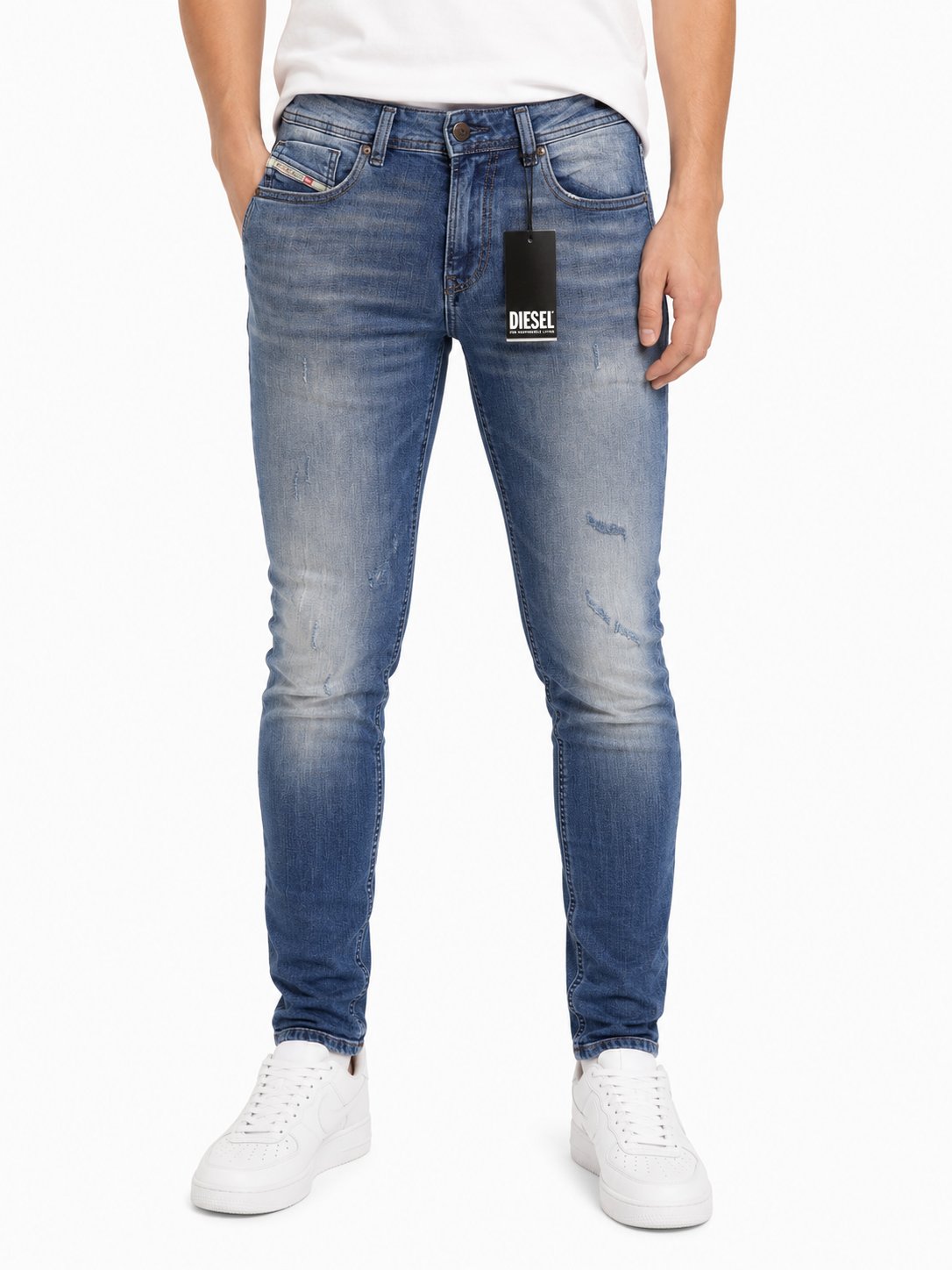Diesel 1979 Sleenker Rbg04 Muži Jeansblue Distress Faded Skinny Rrp195