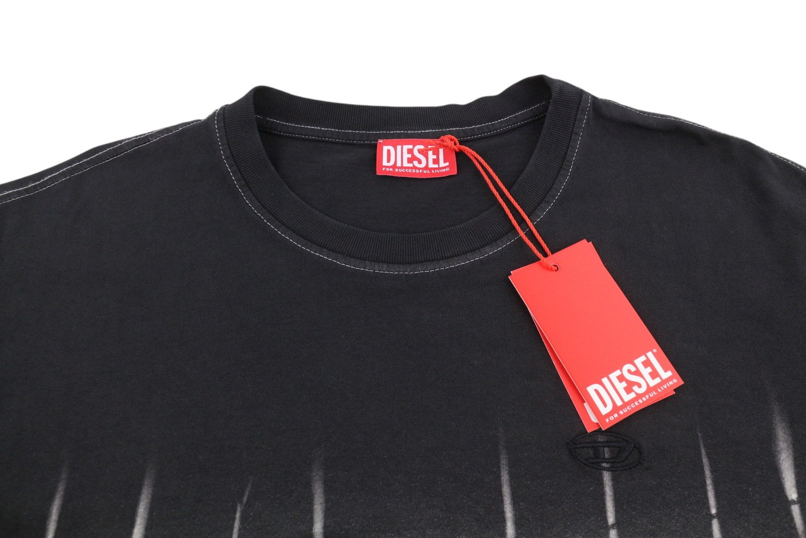 Diesel T-adjust-r21 Pánské tričko 2xl Černá kravatový potisk Crew Neck Krátký rukáv